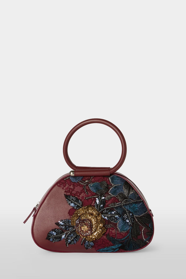 Burgundy Caragol Bag with Floral Embroidery