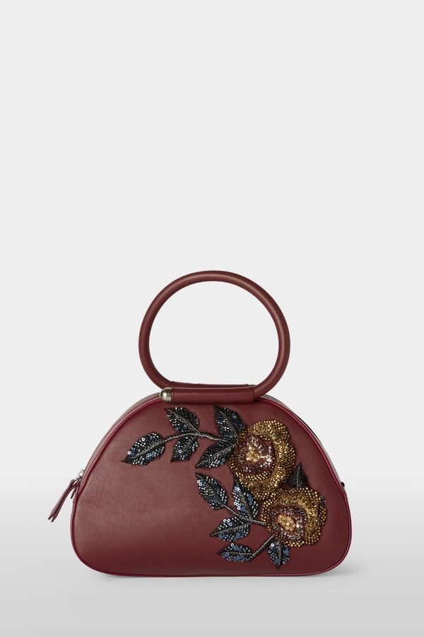 Burgundy Caragol Bag with Floral Sequin Embroidery