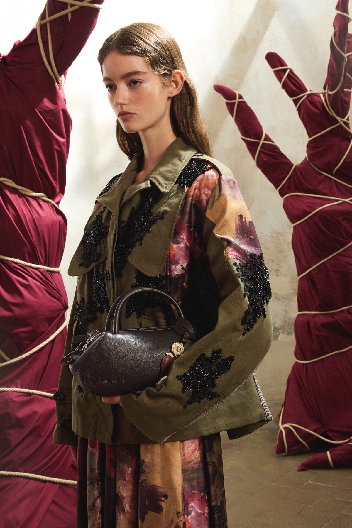 Parka with Beaded Floral Embroidery