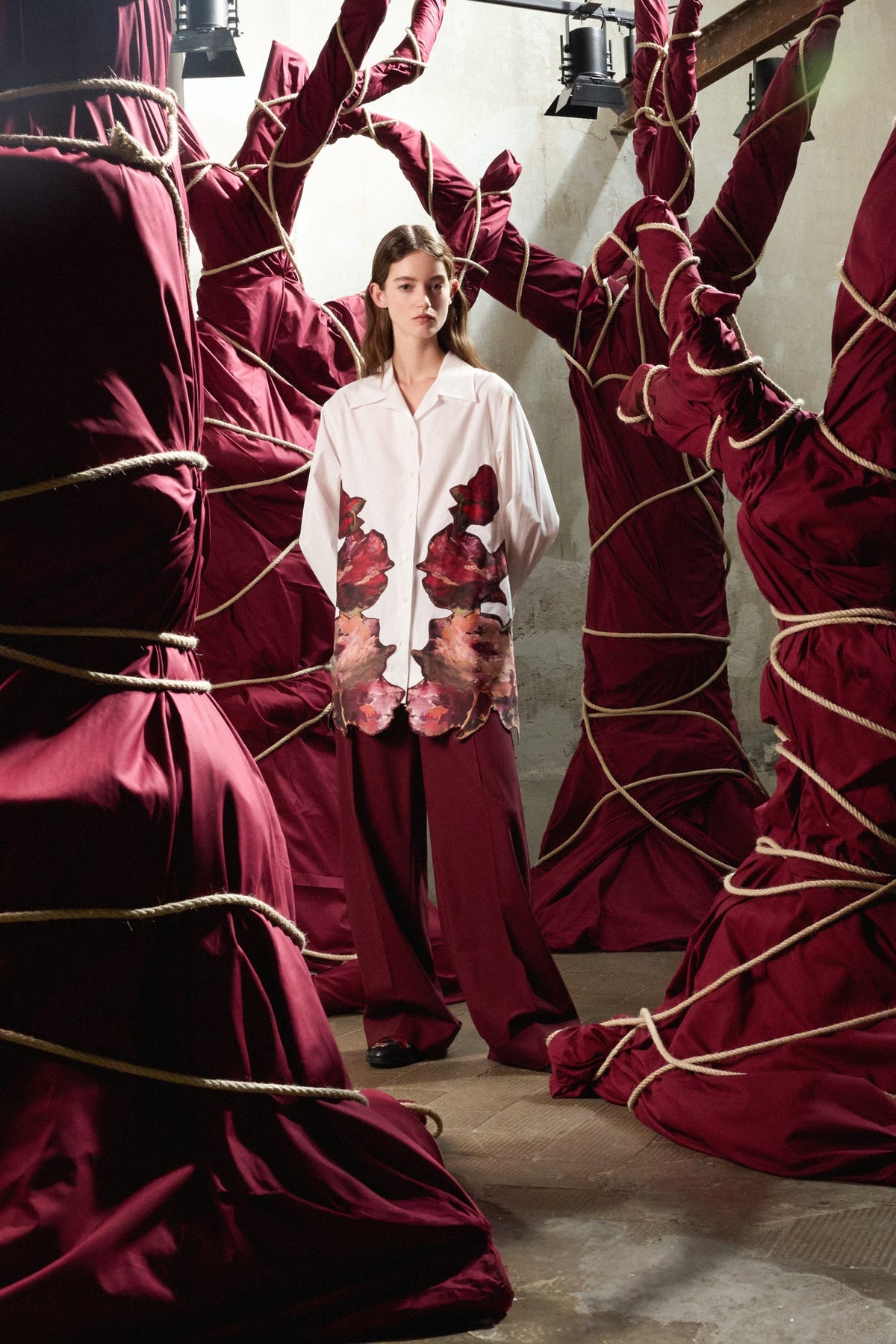 Burgundy Wide-Leg Trousers
