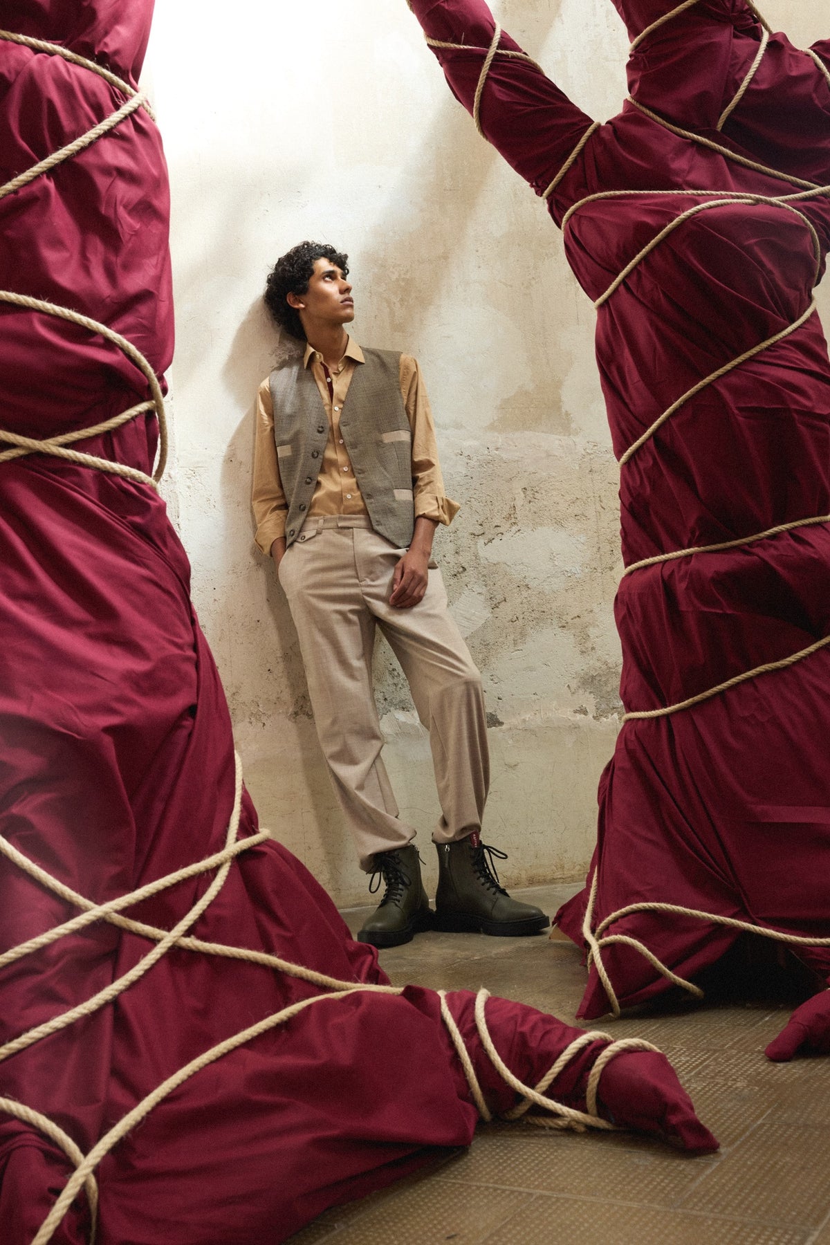 Brown Houndstooth Wool Waistcoat