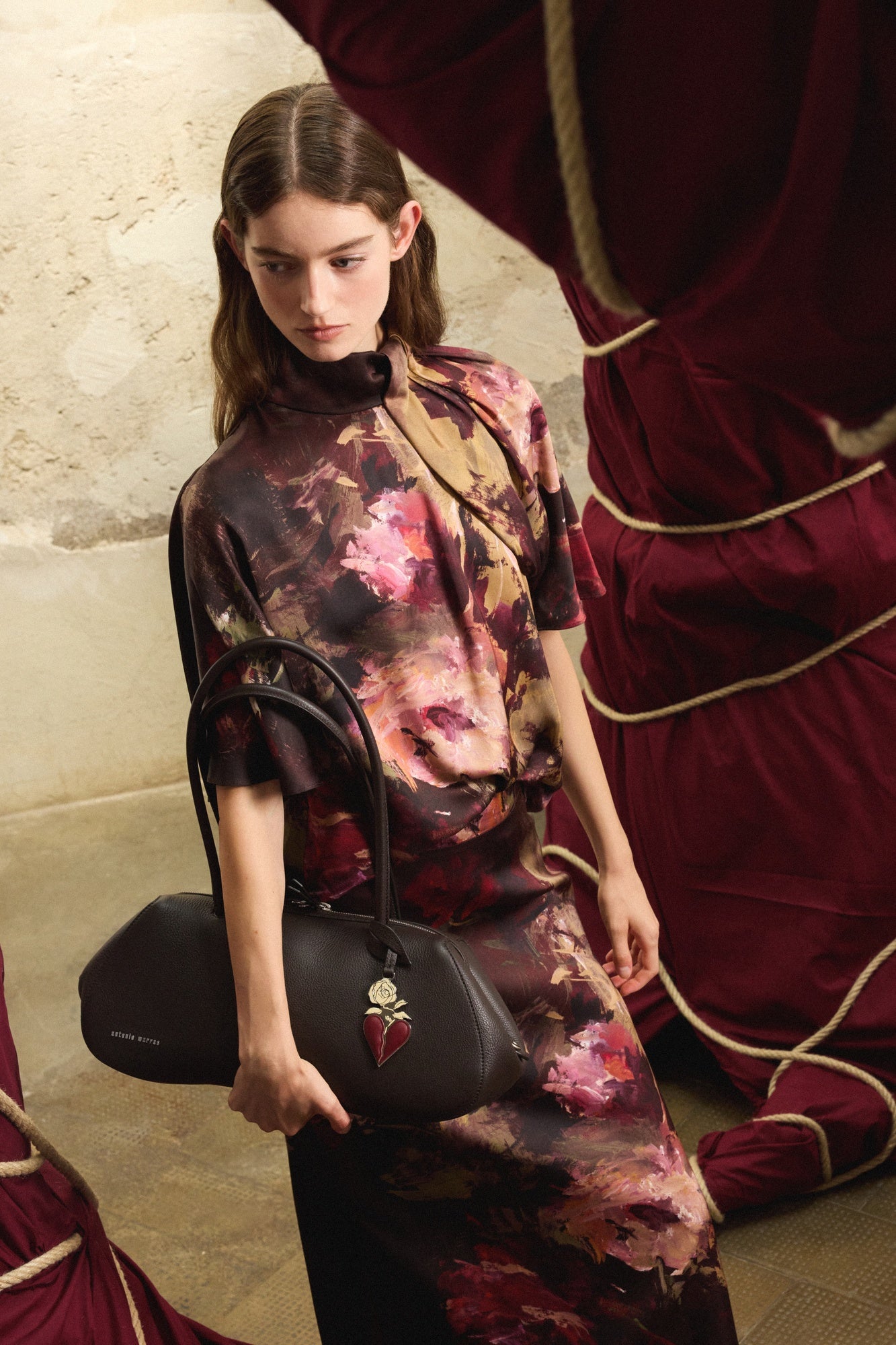 Painterly Rose Column Skirt