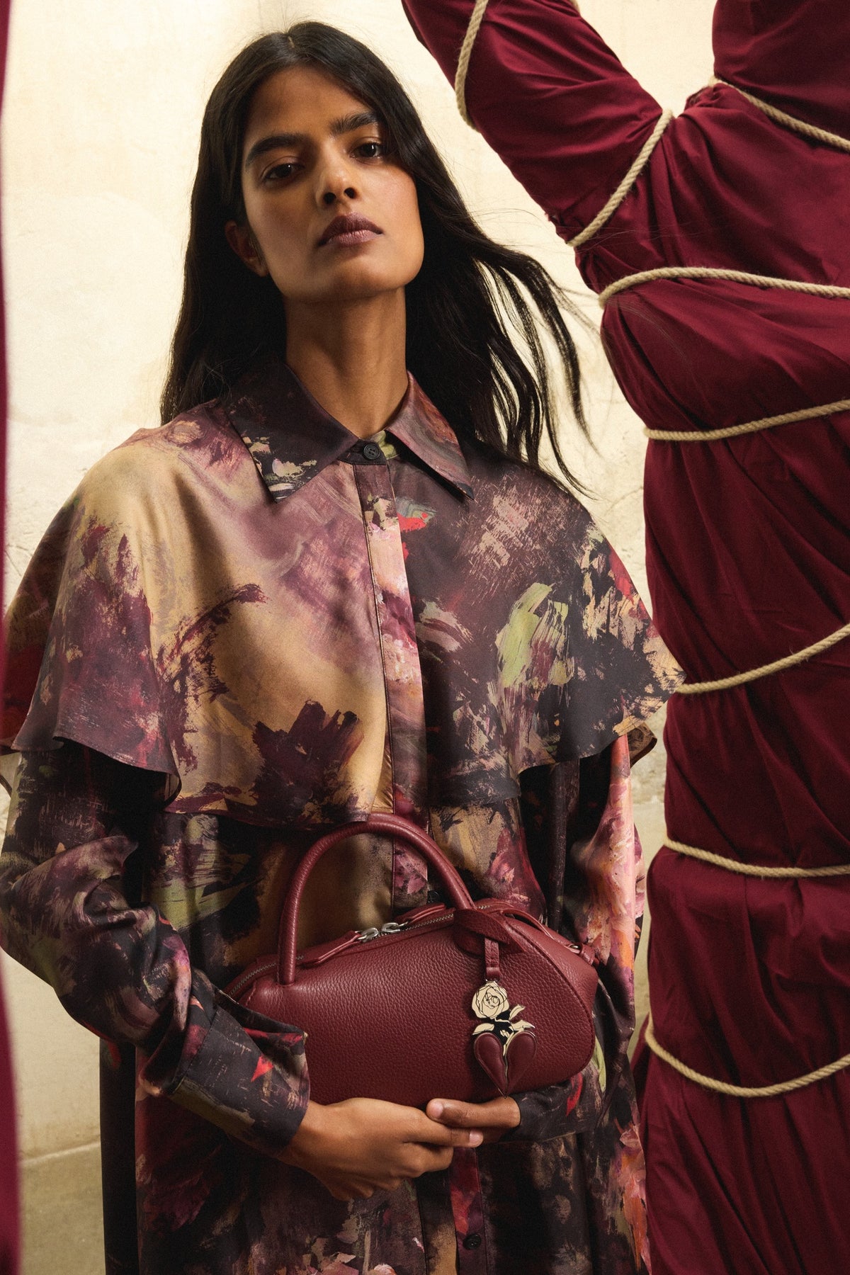 Painterly Rose Silk Chemisier Dress