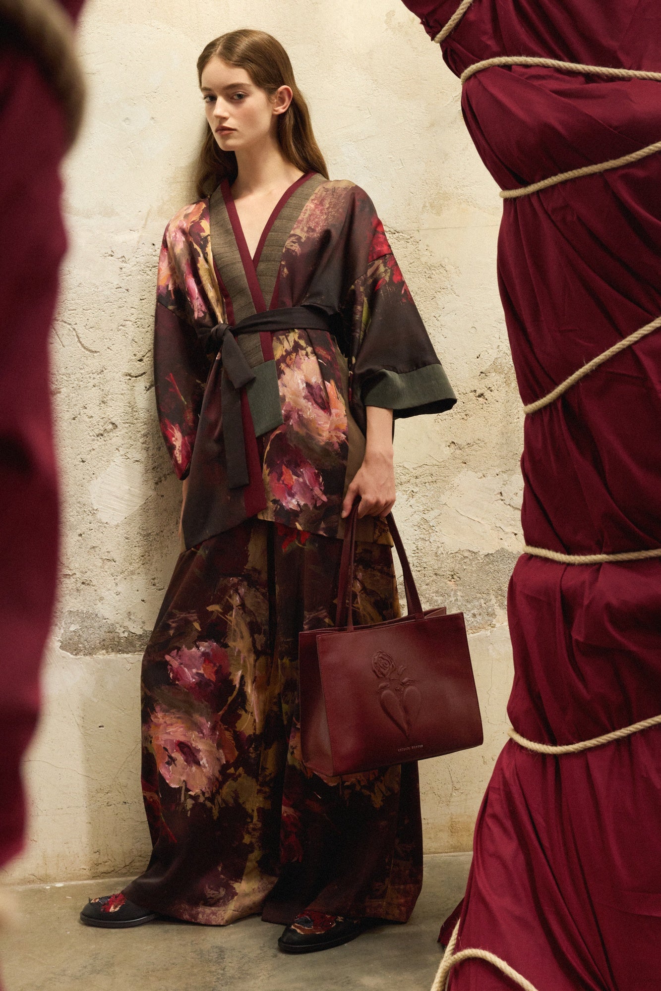 Painterly Rose Silk Pants