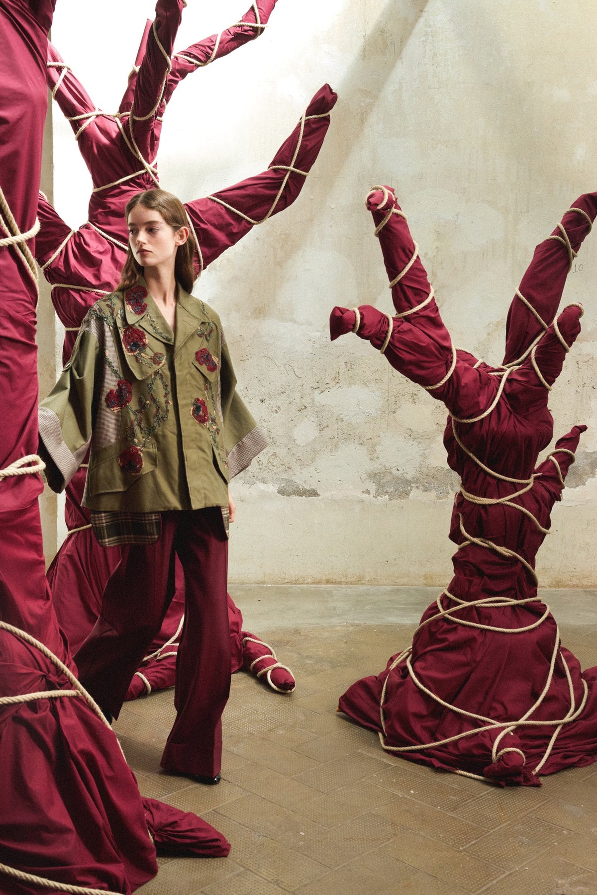 Rose Embroidered Cotton Parka