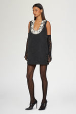 Jacquard Mini Dress with Floral Embroidery