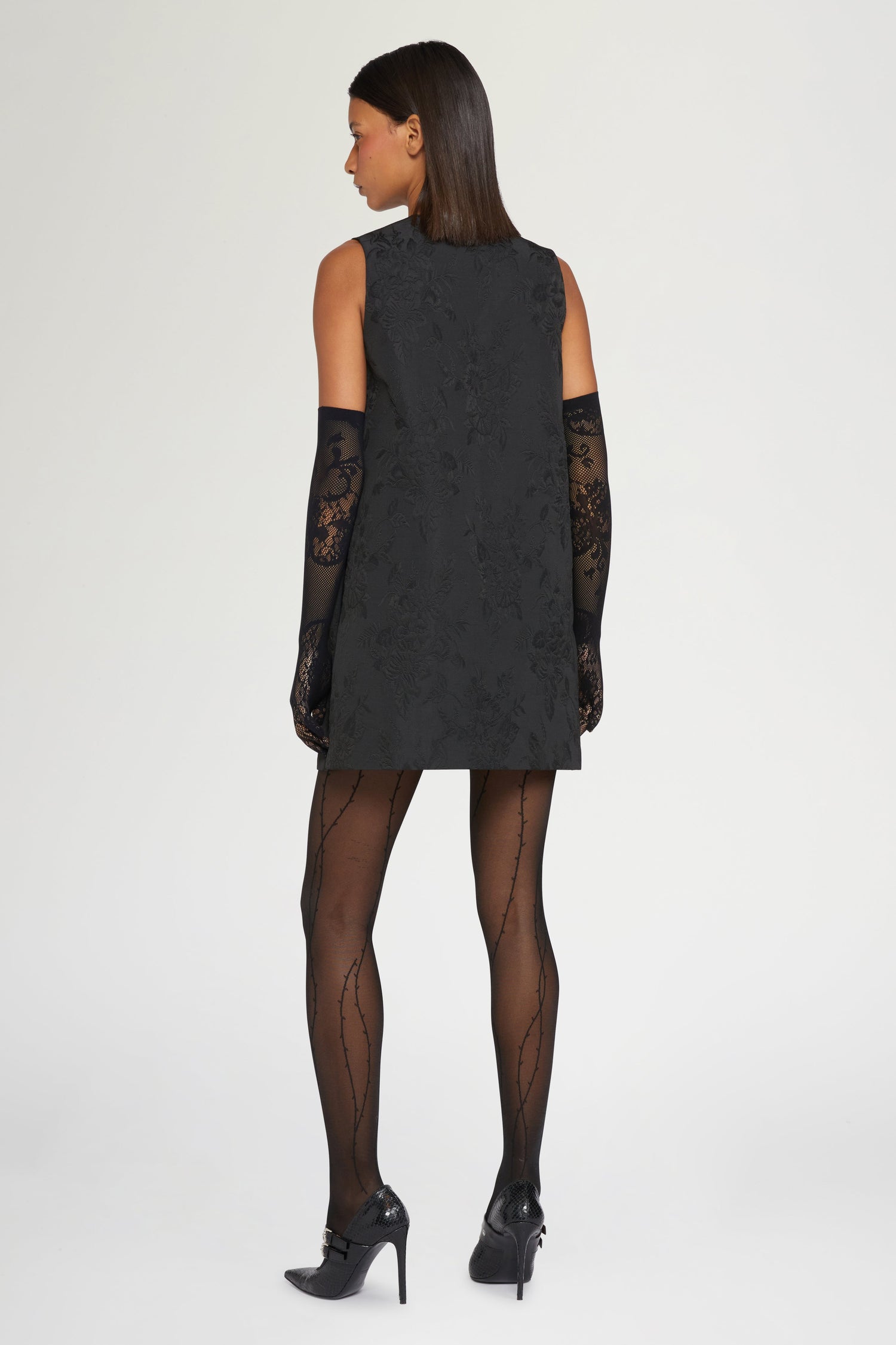 Jacquard Mini Dress with Floral Embroidery