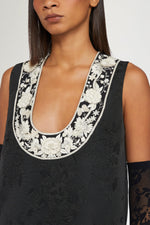 Jacquard Mini Dress with Floral Embroidery