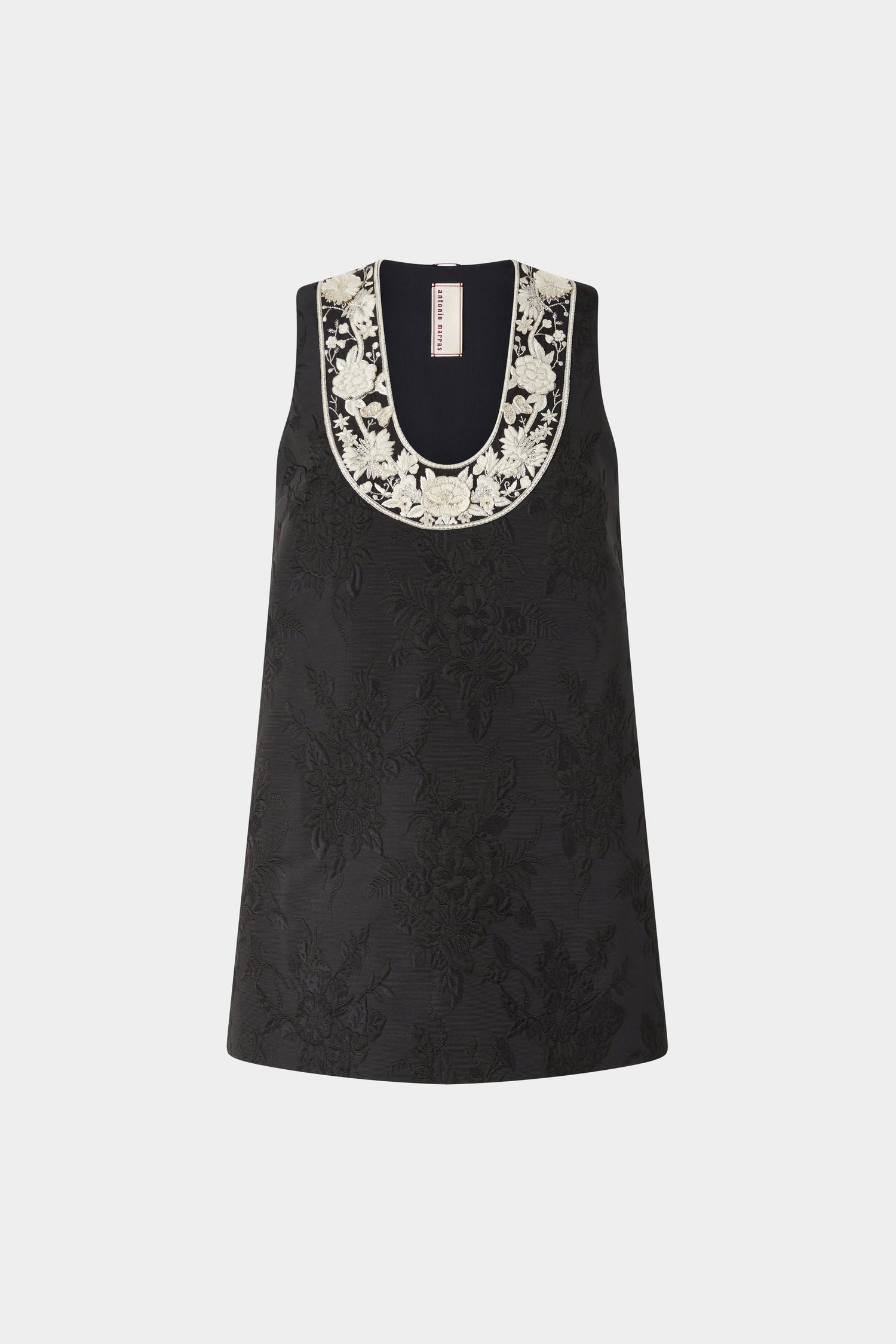 Jacquard Mini Dress with Floral Embroidery