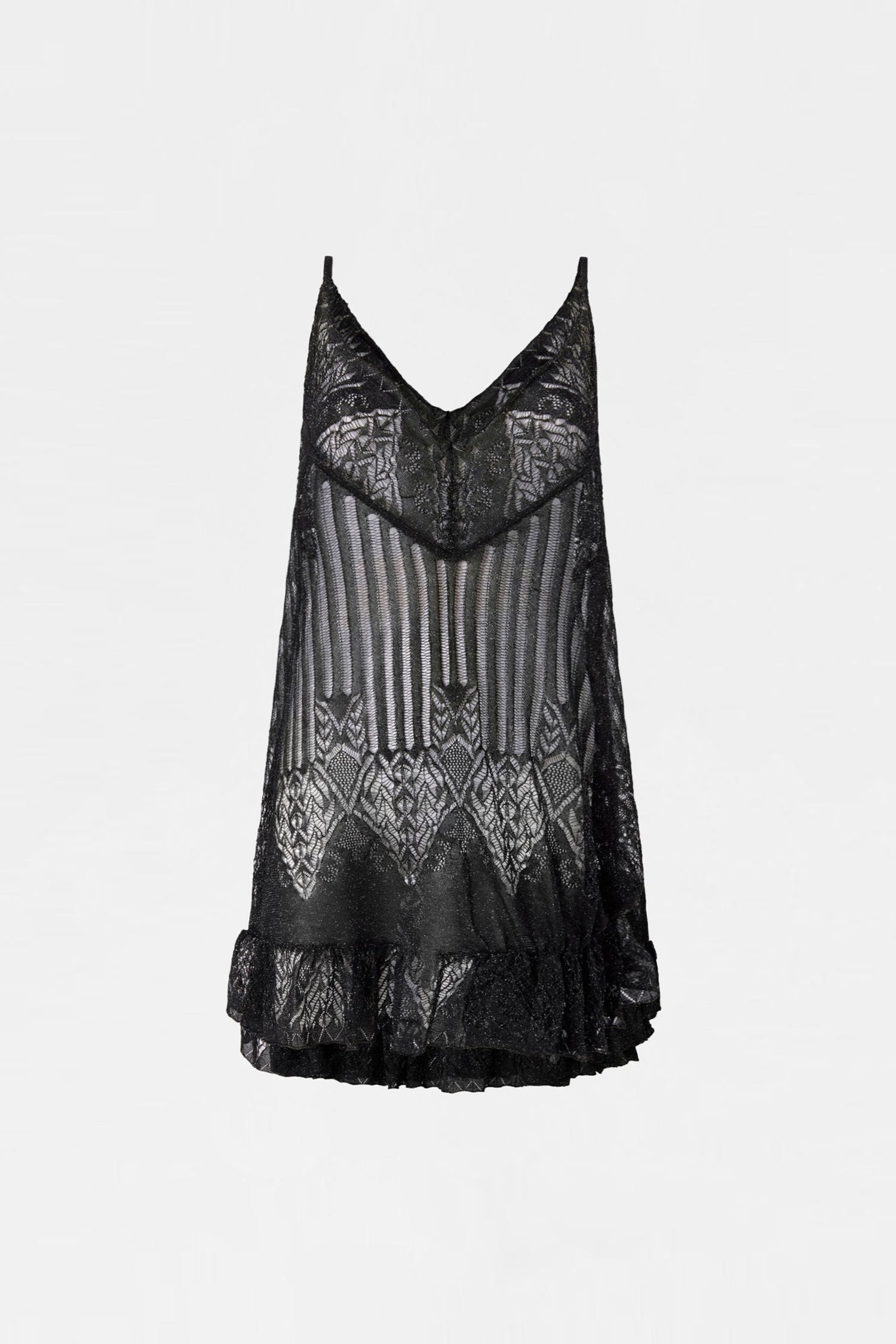 Black Lurex Lace Slip Dress