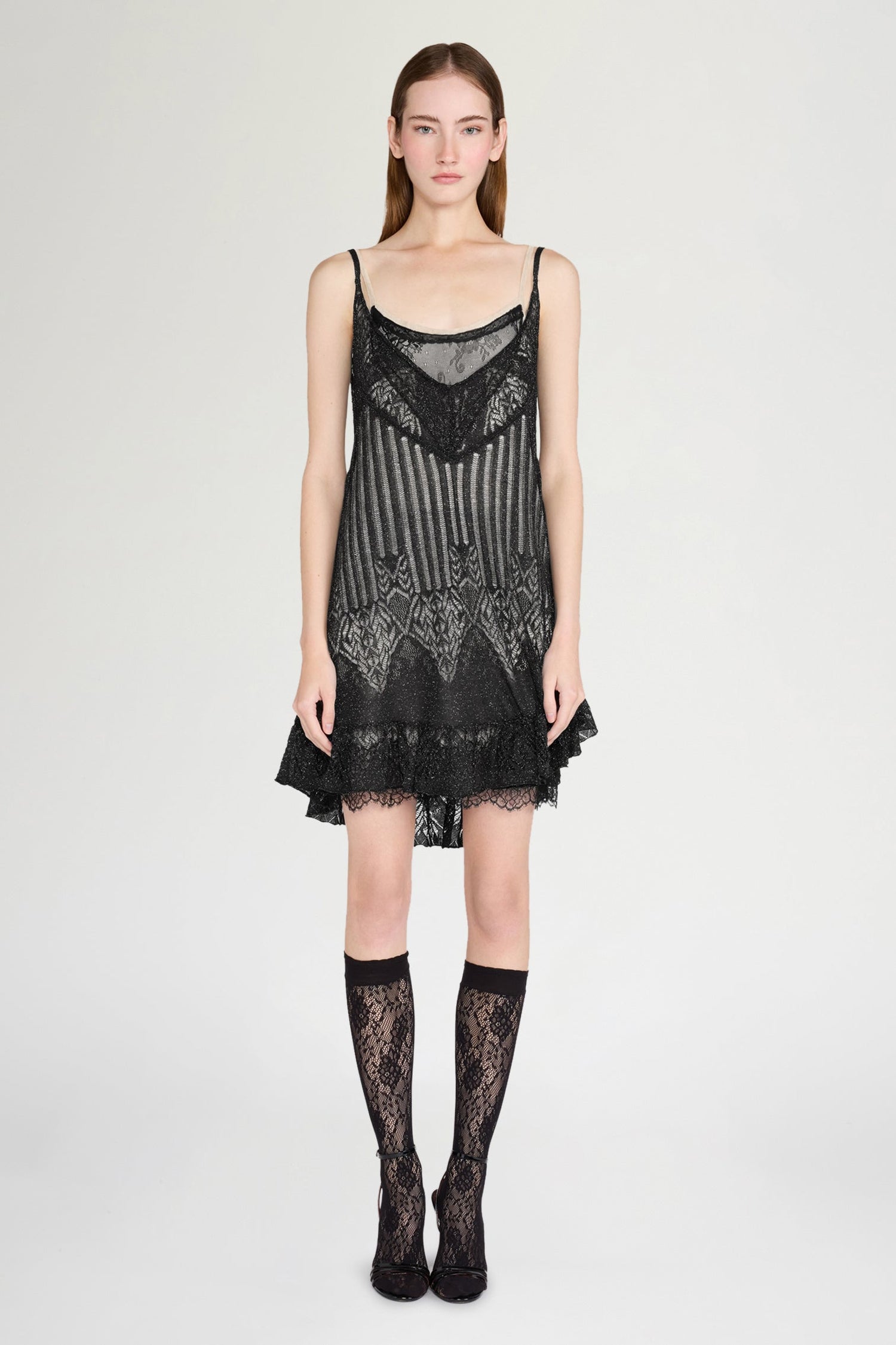 Black Lurex Lace Slip Dress