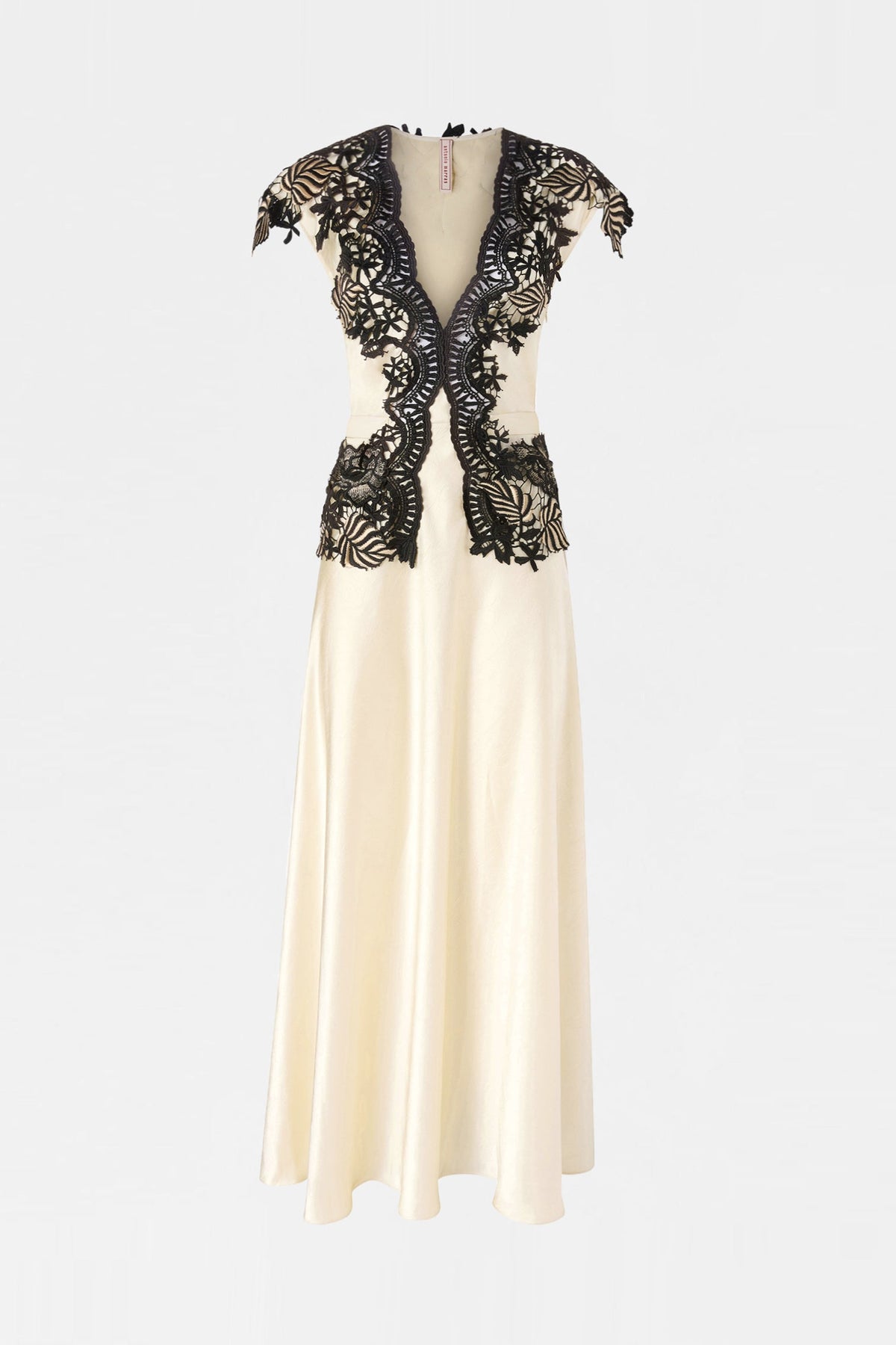 Ecru Lace-Trim Long Dress