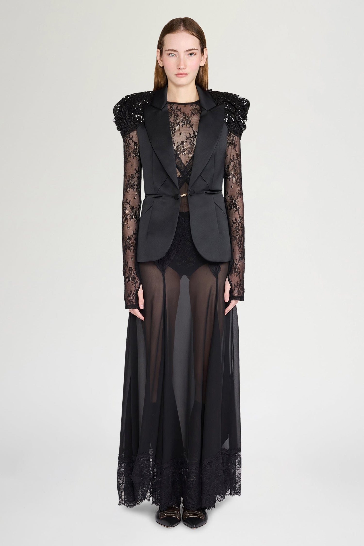 Long Sleeve Lace Sheer Dress