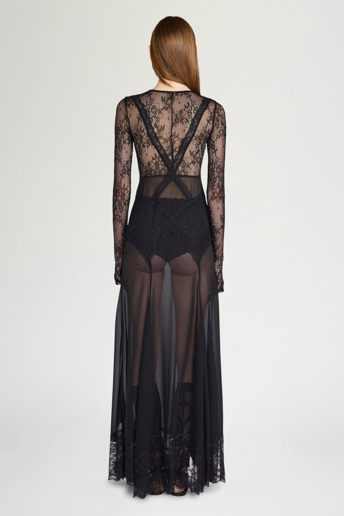 Long Sleeve Lace Sheer Dress