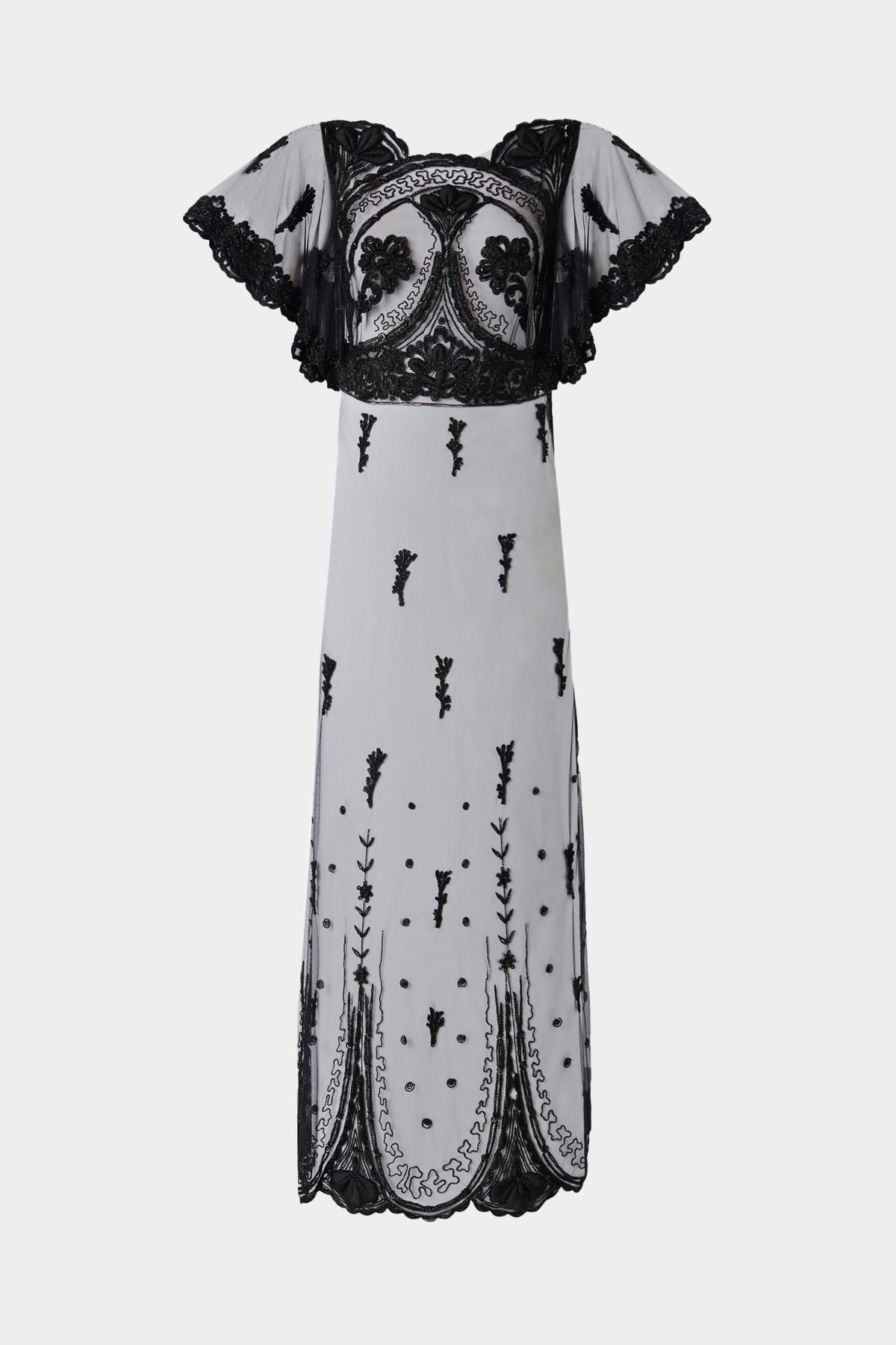 Black Embroidered Tulle Dress