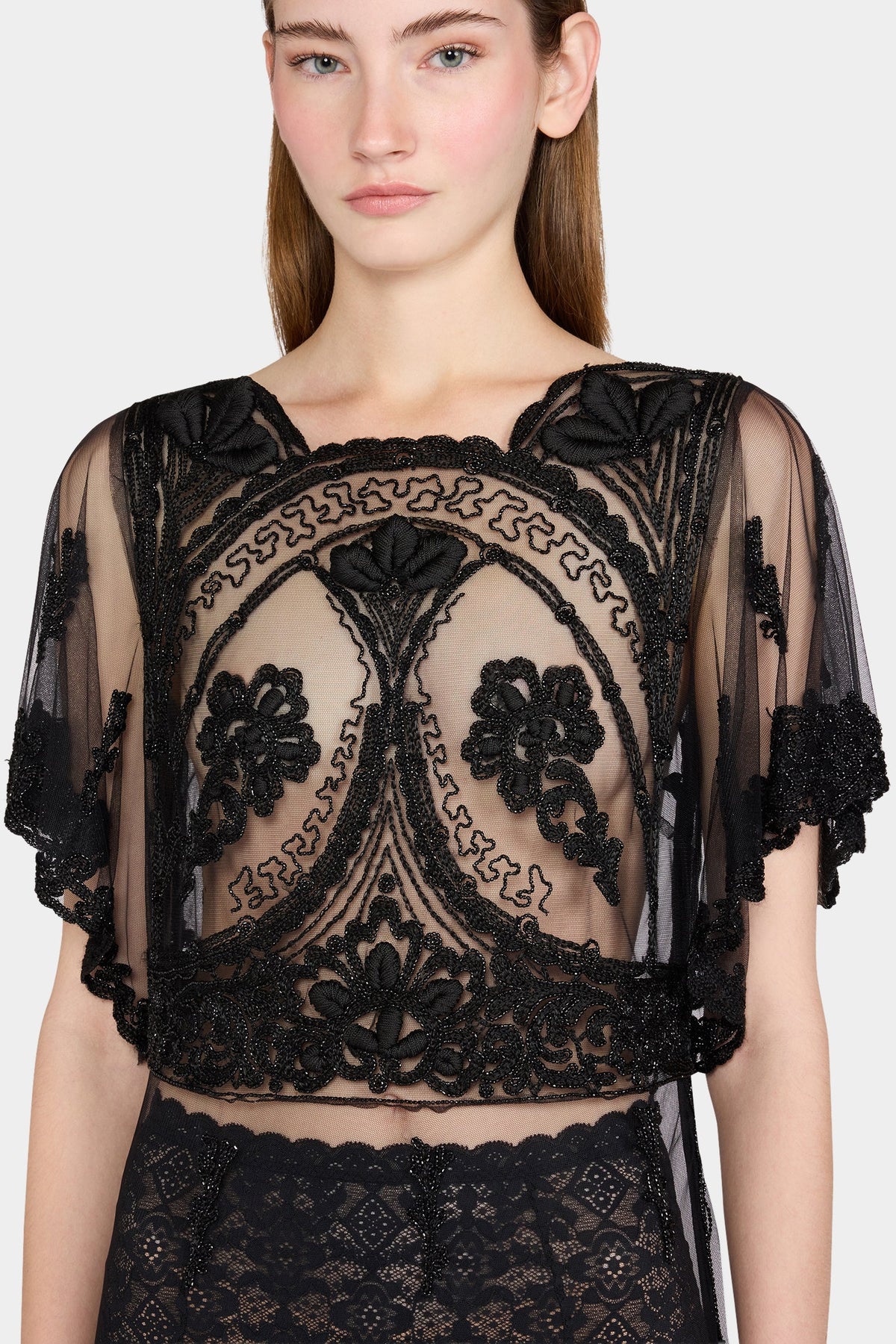 Black Embroidered Tulle Dress