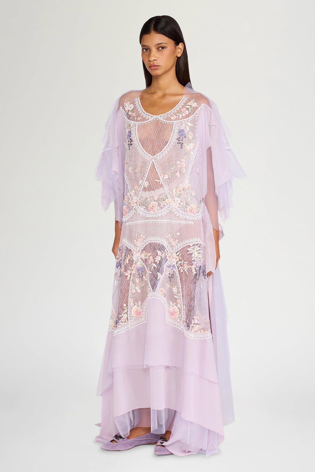 Lilac Floral Embroidered Dress