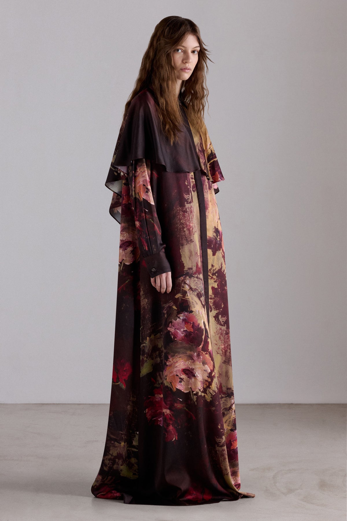 Painterly Rose Silk Chemisier Dress