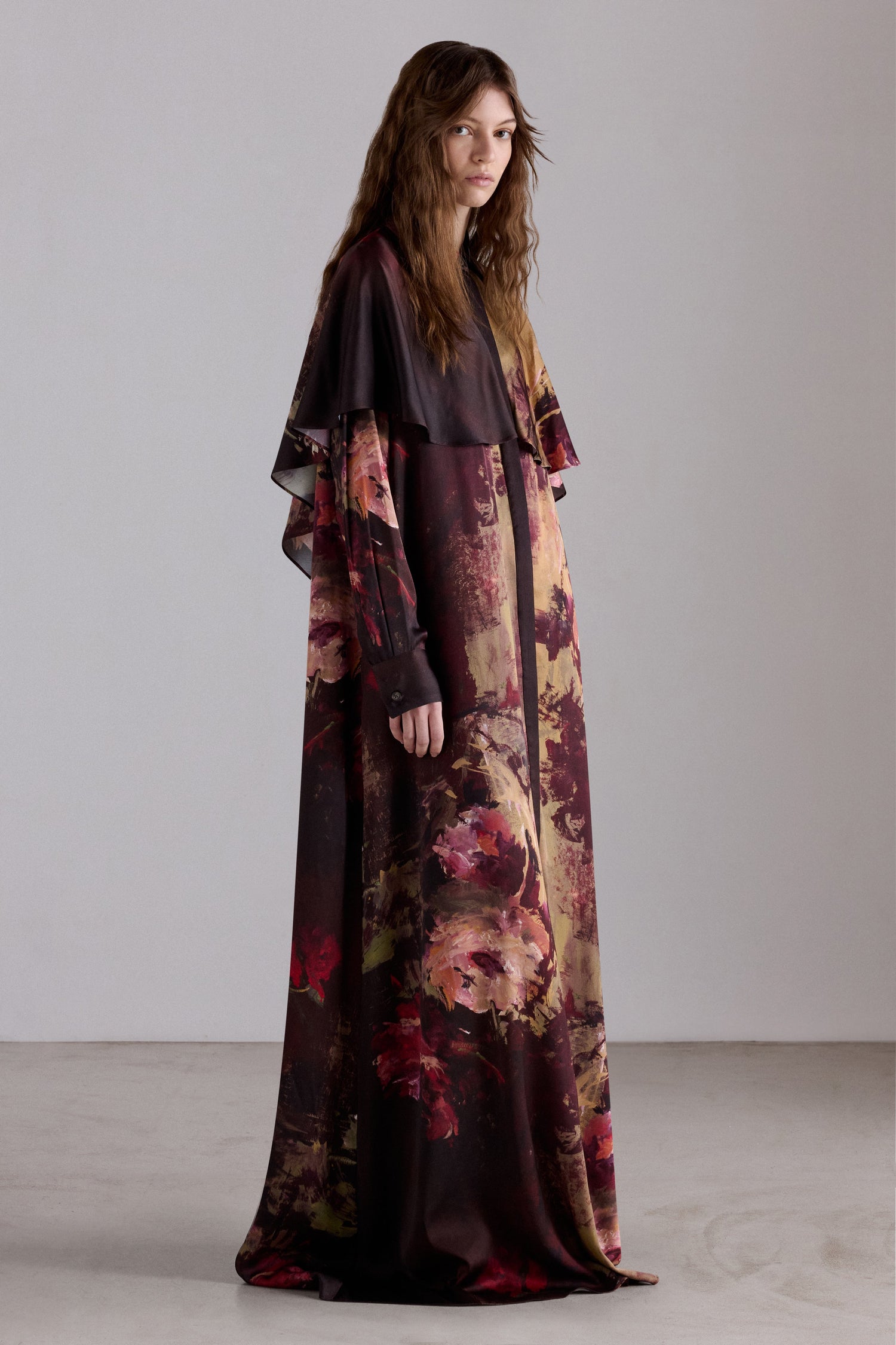 Painterly Rose Silk Chemisier Dress