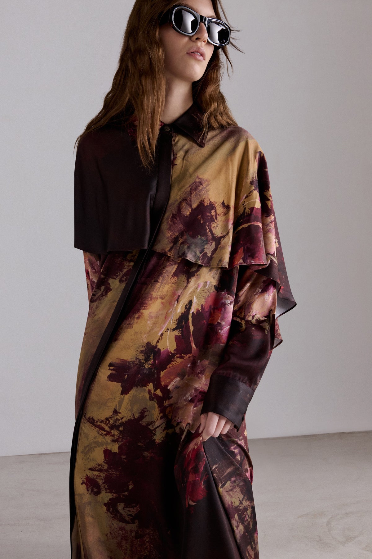 Painterly Rose Silk Chemisier Dress