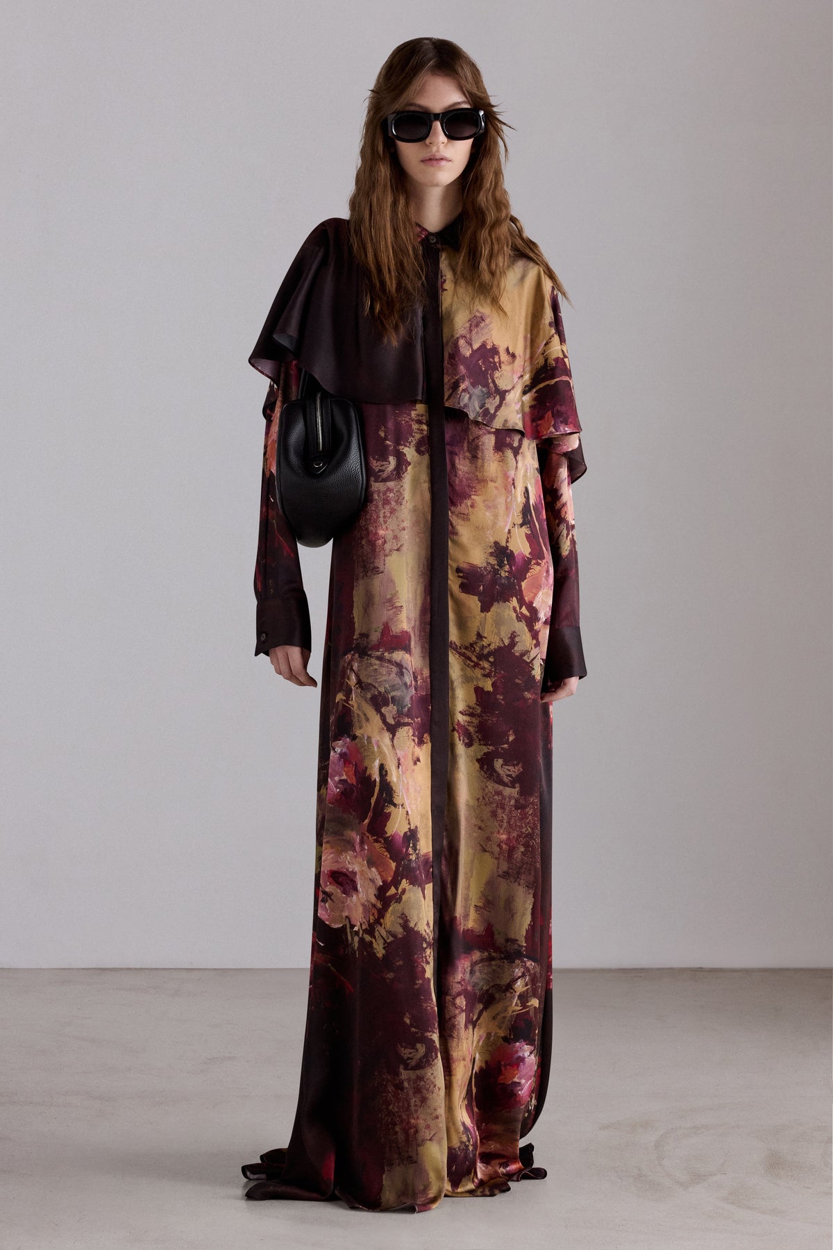Painterly Rose Silk Chemisier Dress