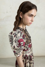 Silk Dress With Foulard Print And Embroidered Insert