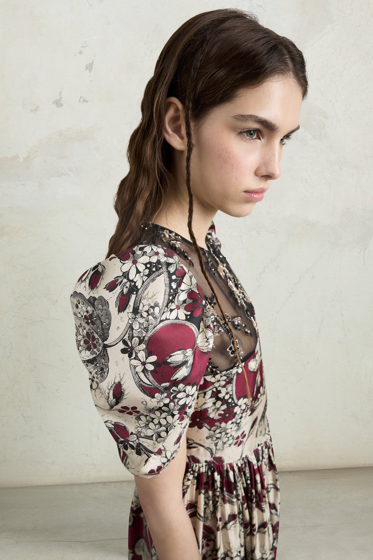 Silk Dress With Foulard Print And Embroidered Insert