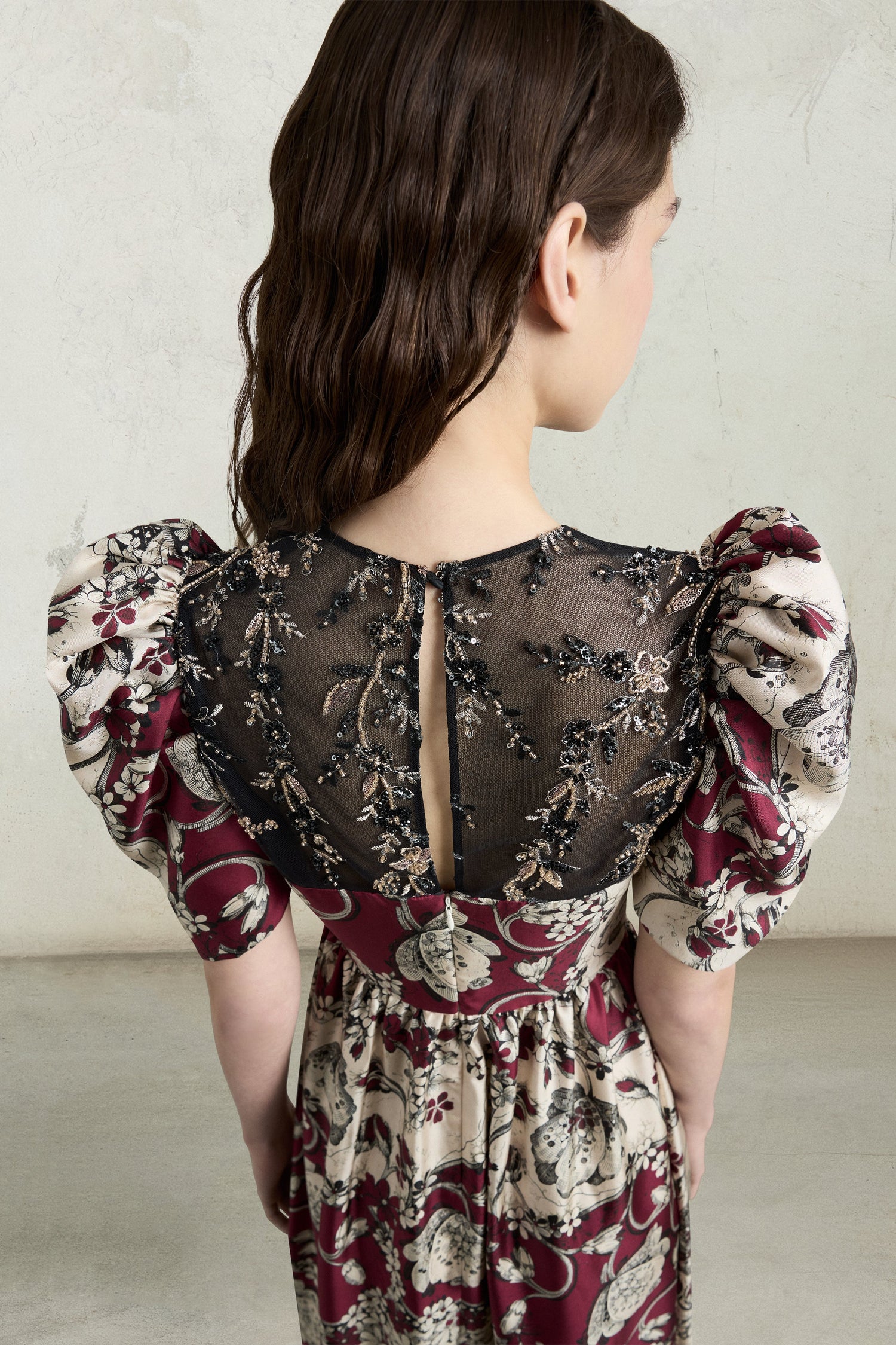 Silk Dress With Foulard Print And Embroidered Insert