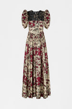 Silk Dress With Foulard Print And Embroidered Insert