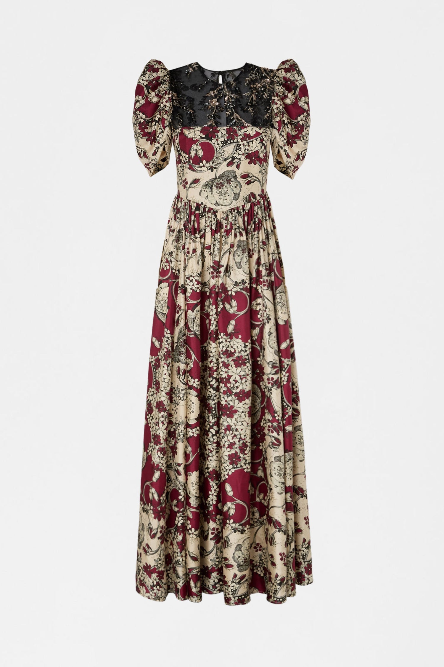 Silk Dress With Foulard Print And Embroidered Insert