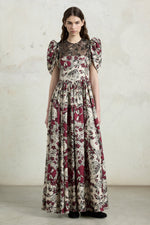 Silk Dress With Foulard Print And Embroidered Insert