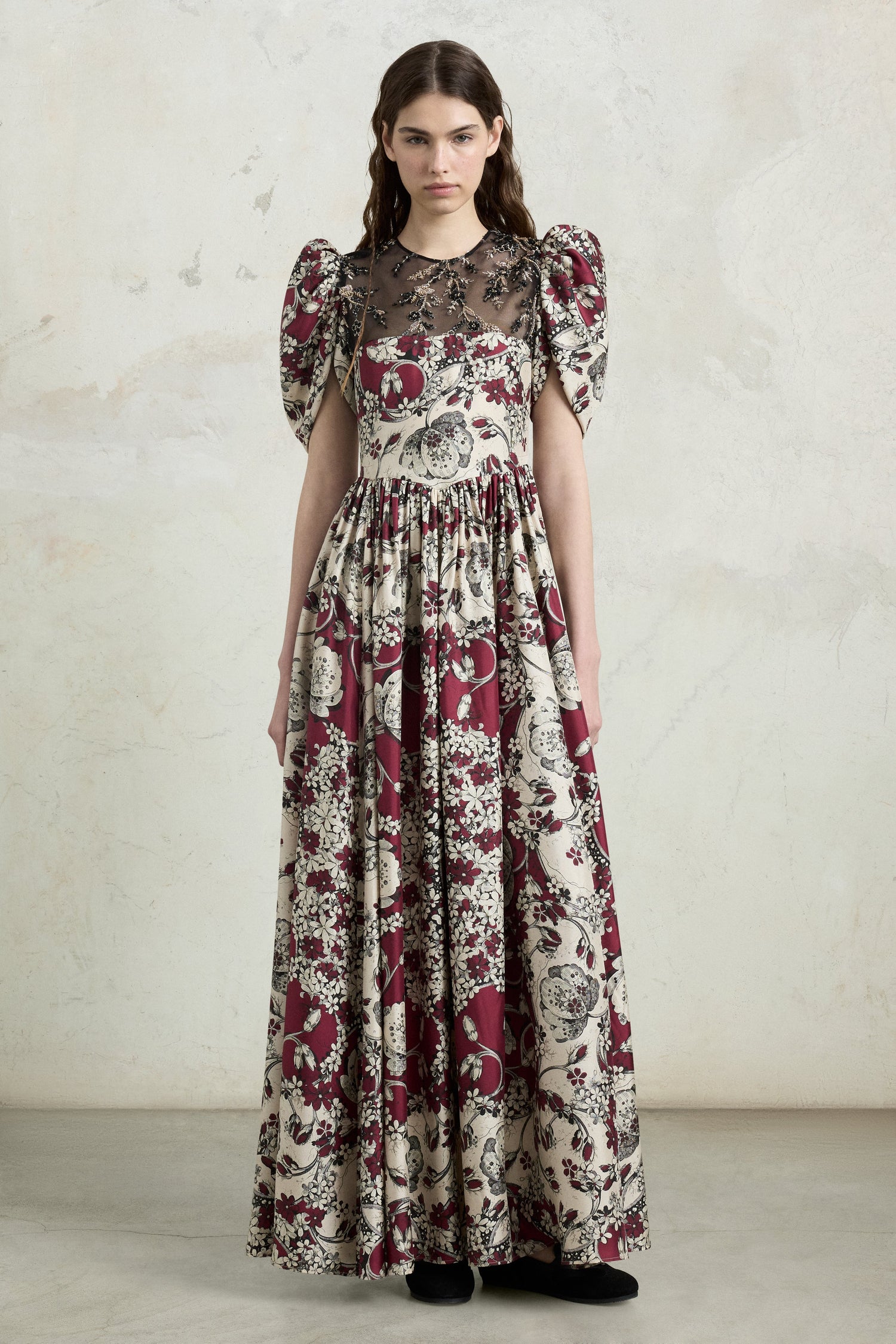 Silk Dress With Foulard Print And Embroidered Insert