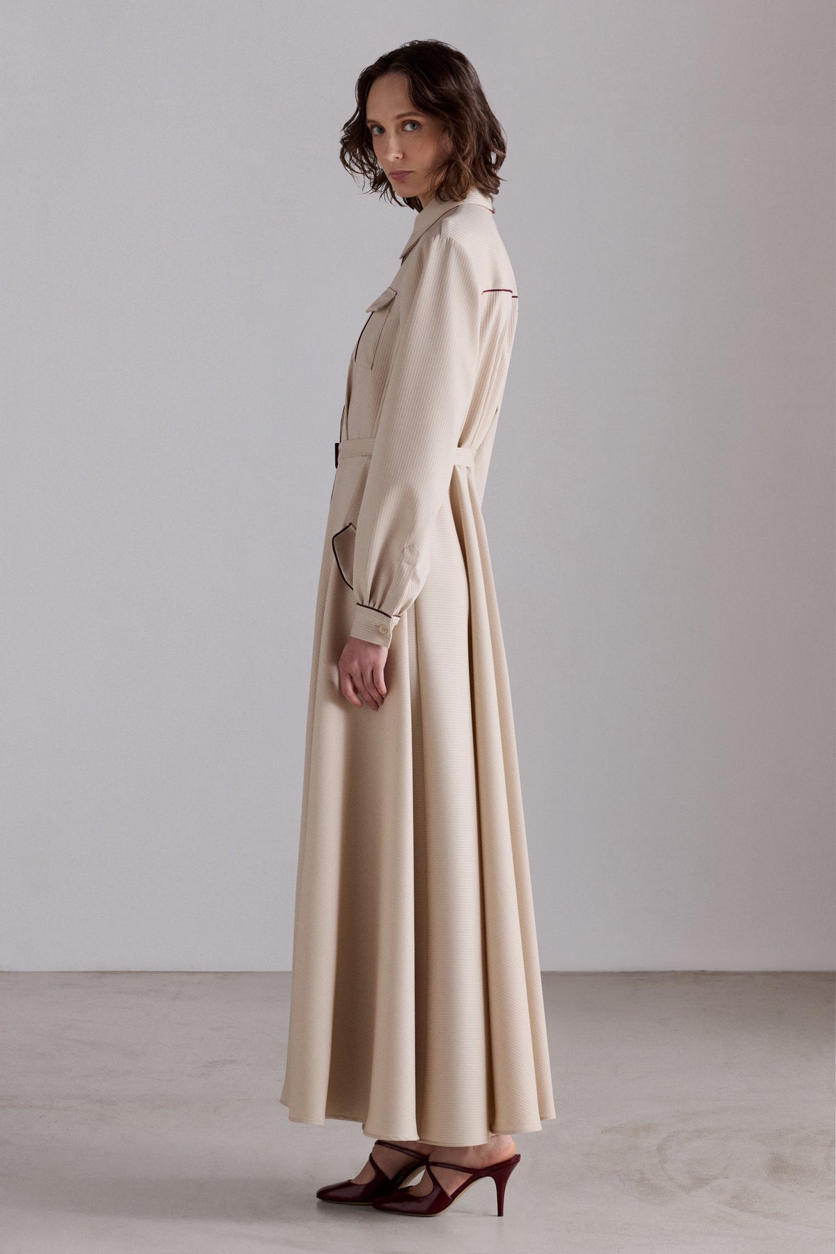 Beige Belted Shirt Dress