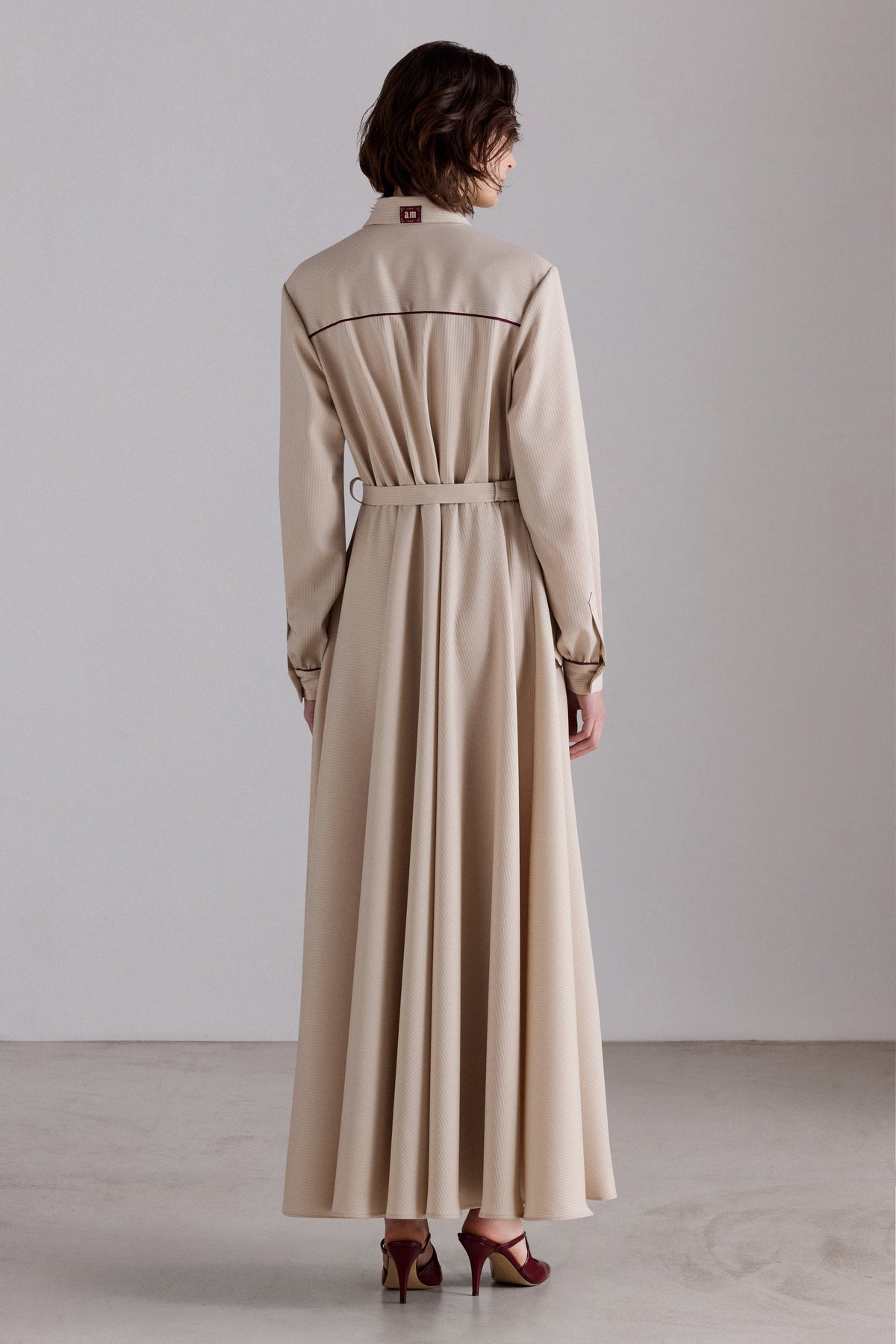 Beige Belted Shirt Dress