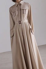 Beige Belted Shirt Dress