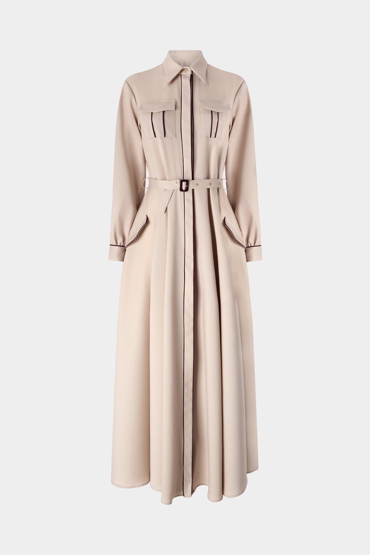 Beige Belted Shirt Dress