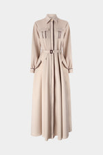Beige Belted Shirt Dress