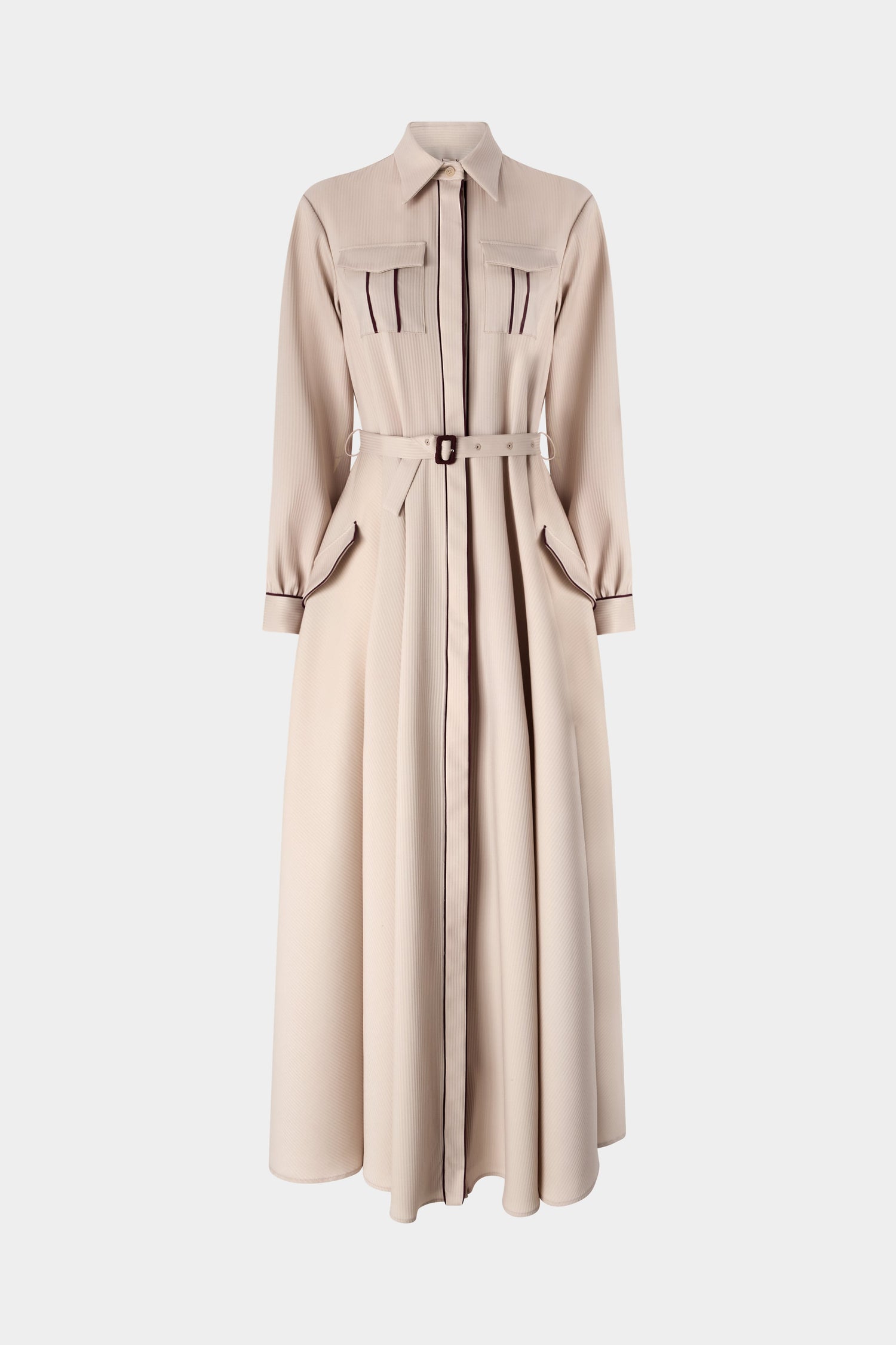 Beige Belted Shirt Dress