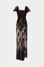 Lace Column Dress with Floral Embroidery
