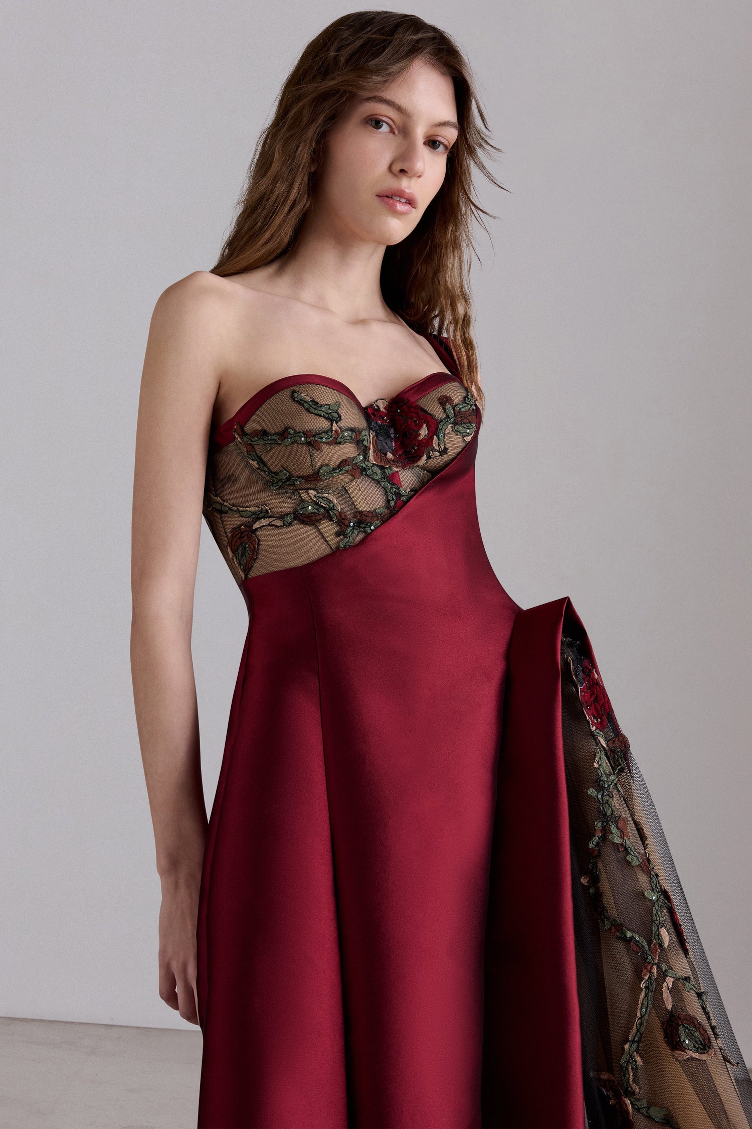 Bordeaux Floral Couture Gown