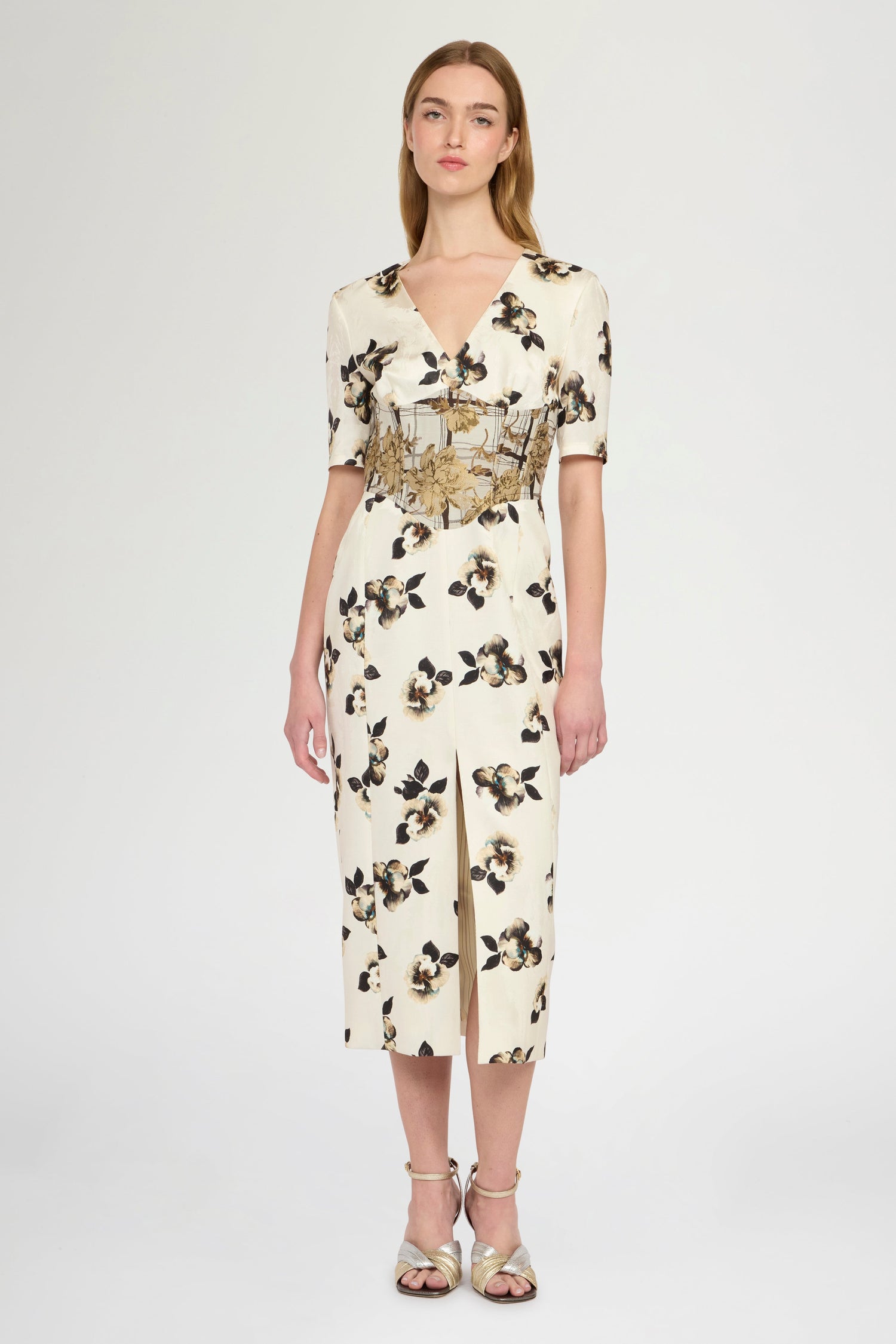 Midi Sheath Dress in Moiré Damask