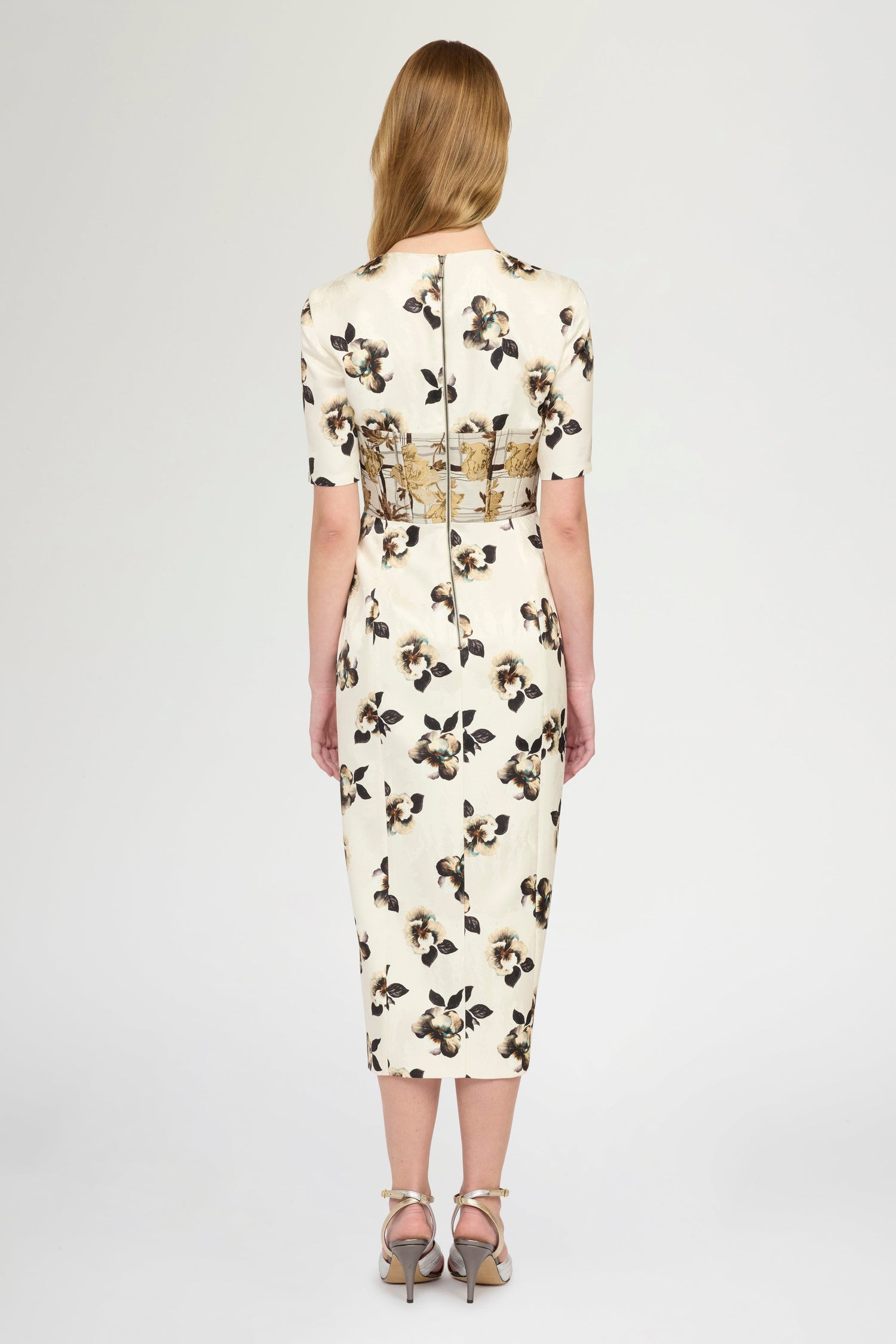 Midi Sheath Dress in Moiré Damask