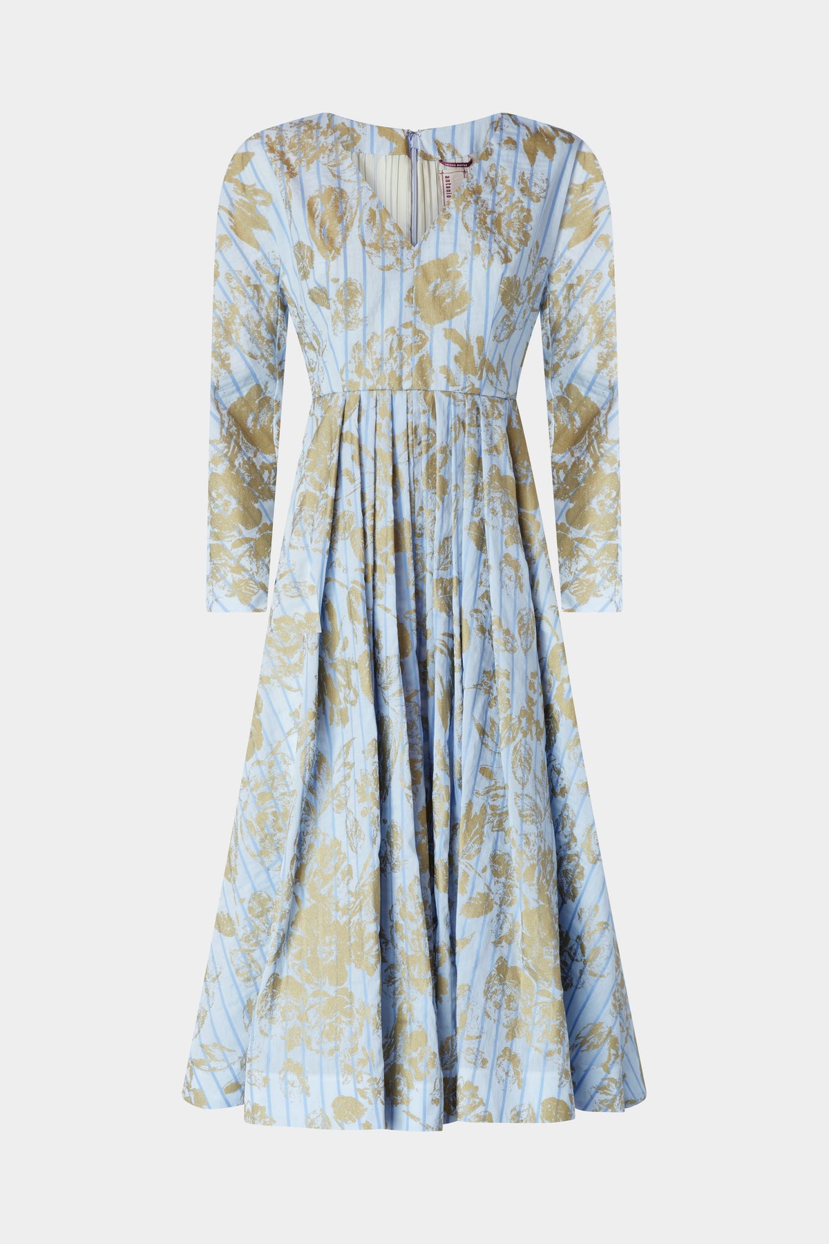 Blue Gold Floral Midi Dress