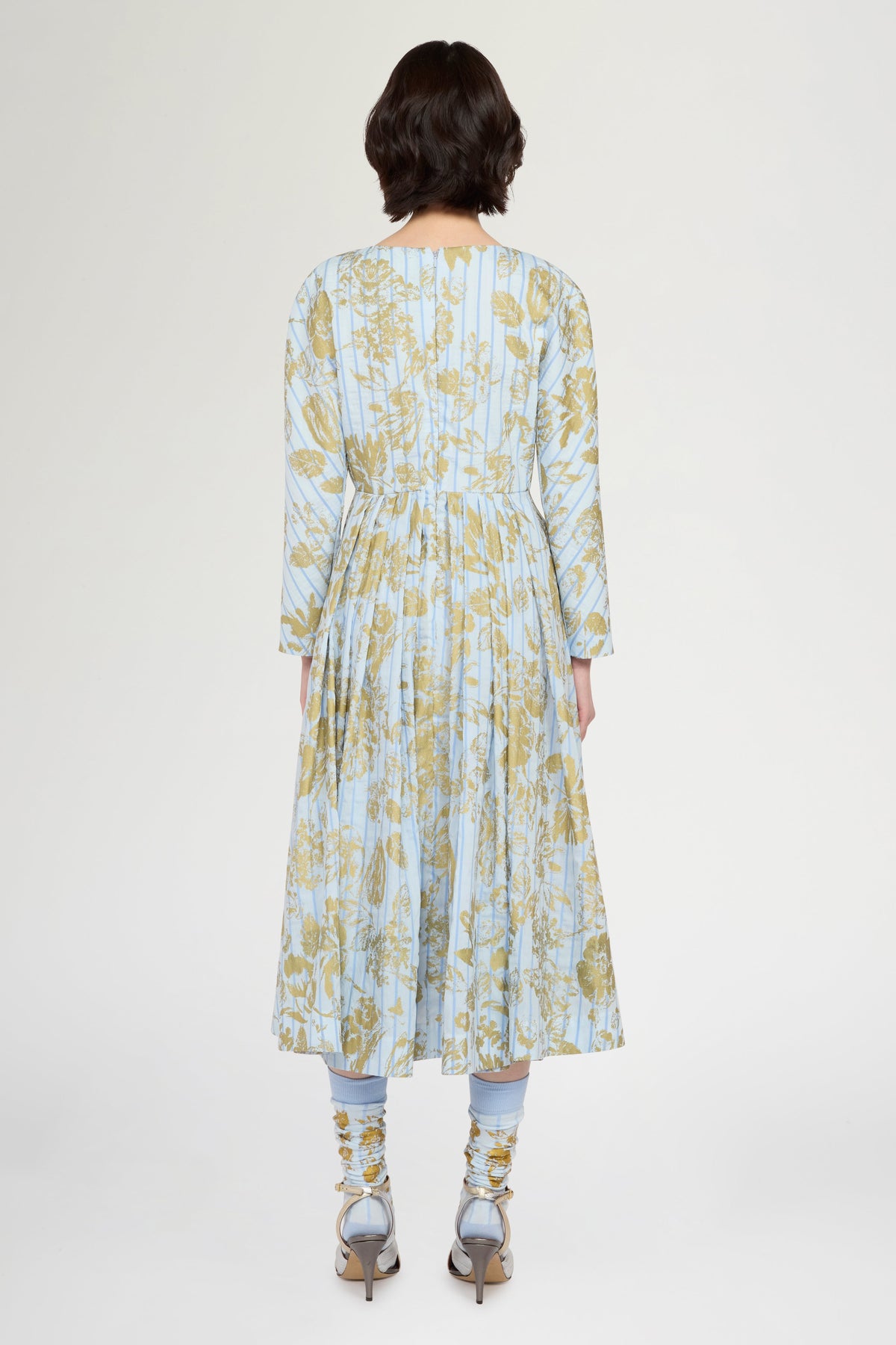 Blue Gold Floral Midi Dress