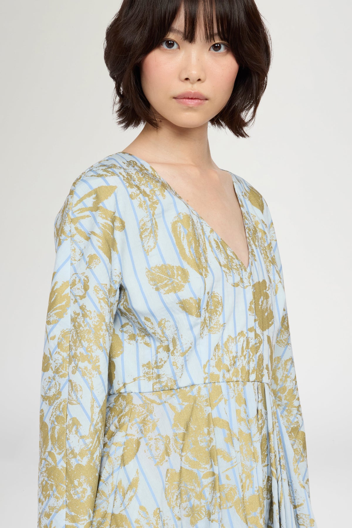 Blue Gold Floral Midi Dress