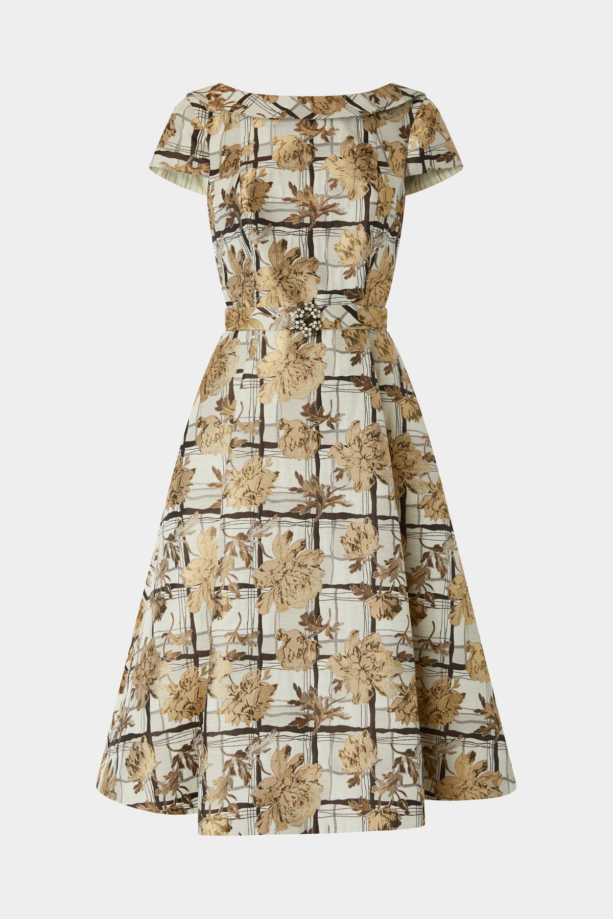 Midi Brocade Floral Dress with Open Back