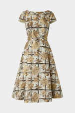 Midi Brocade Floral Dress with Open Back