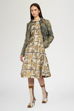 Midi Brocade Floral Dress with Open Back