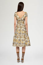 Midi Brocade Floral Dress with Open Back