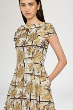 Midi Brocade Floral Dress with Open Back